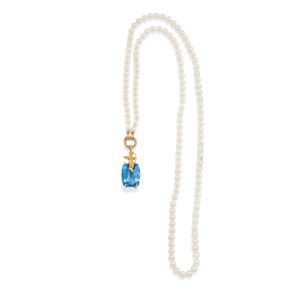 Cultured pearl and aquamarine necklace