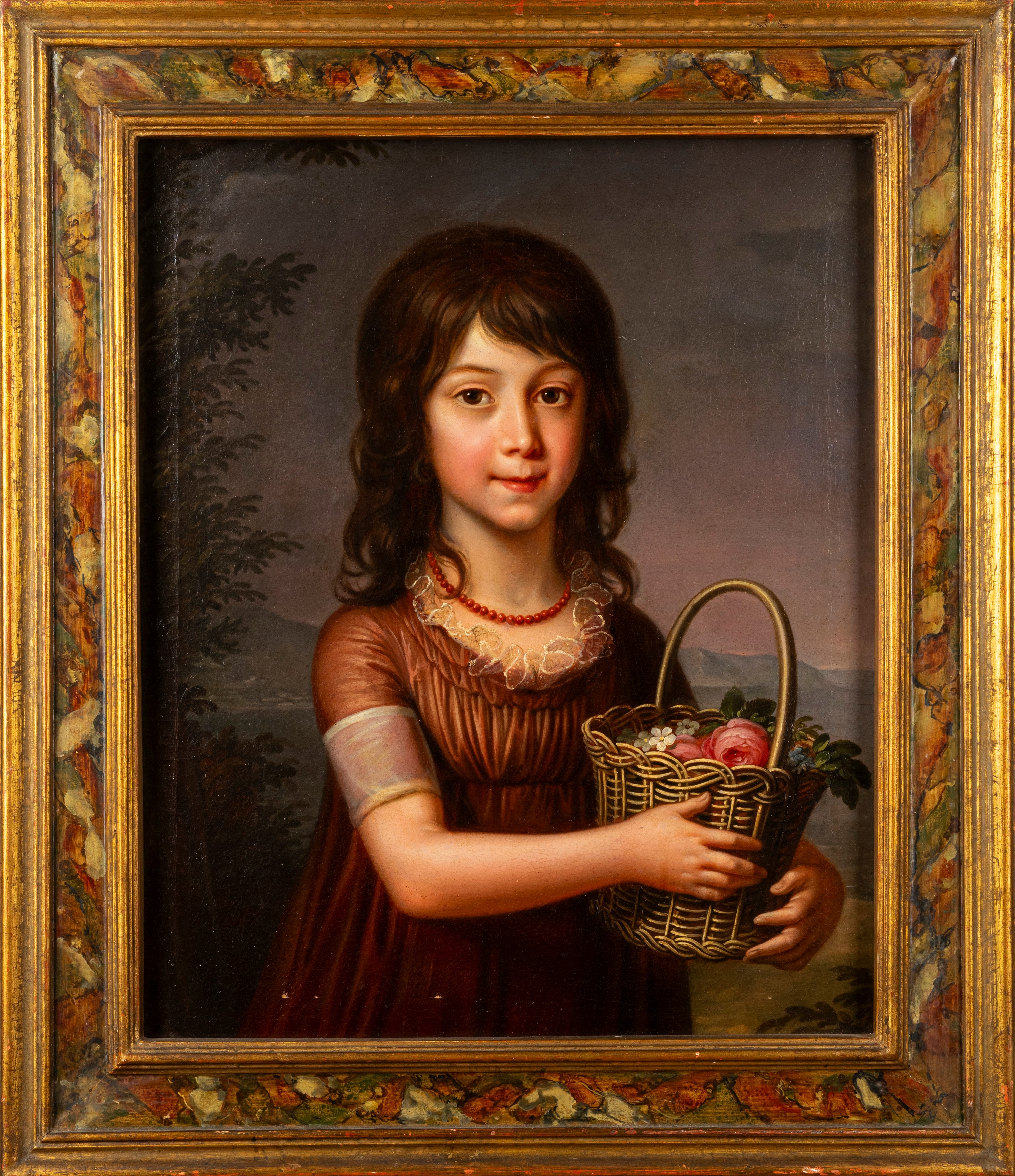 Ritratto di bambina con cesto di fiori