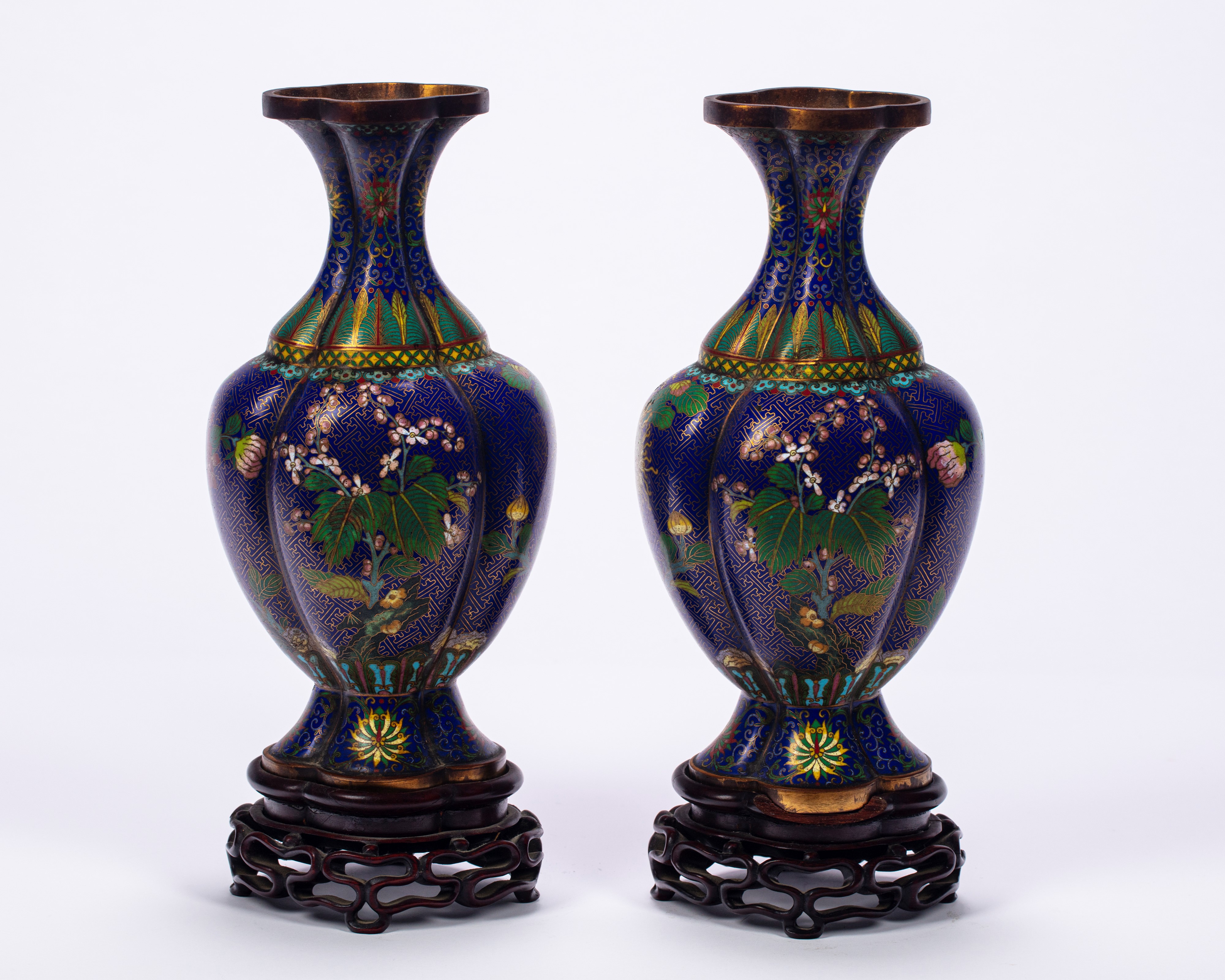 Coppia di Vasi in Smalto Cloisonné. Cina, Secolo XIX