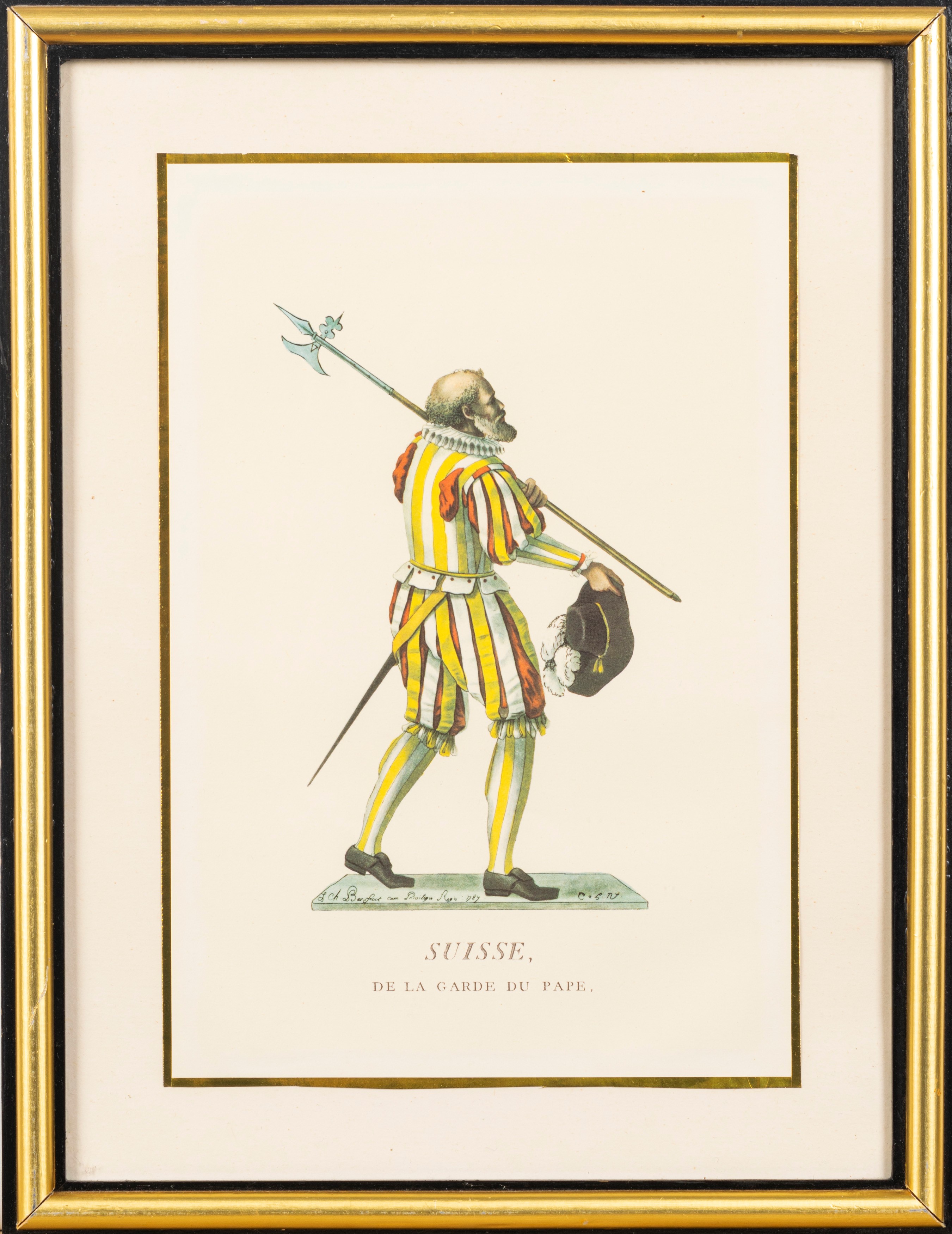 Lotto composto da quattro stampe raffiguranti costumi delle Guardie Svizzere