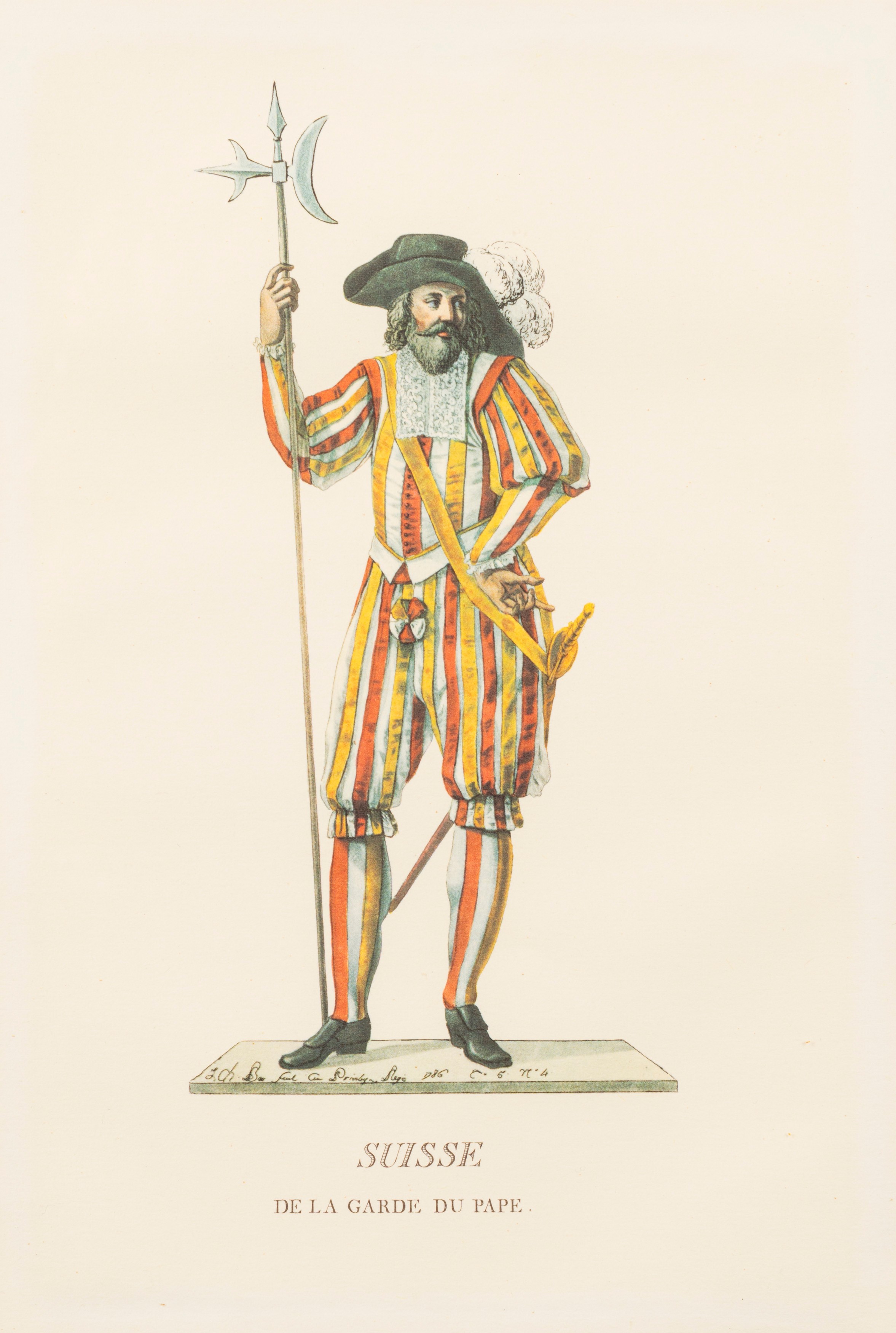 Lotto composto da quattro stampe raffiguranti costumi delle Guardie Svizzere