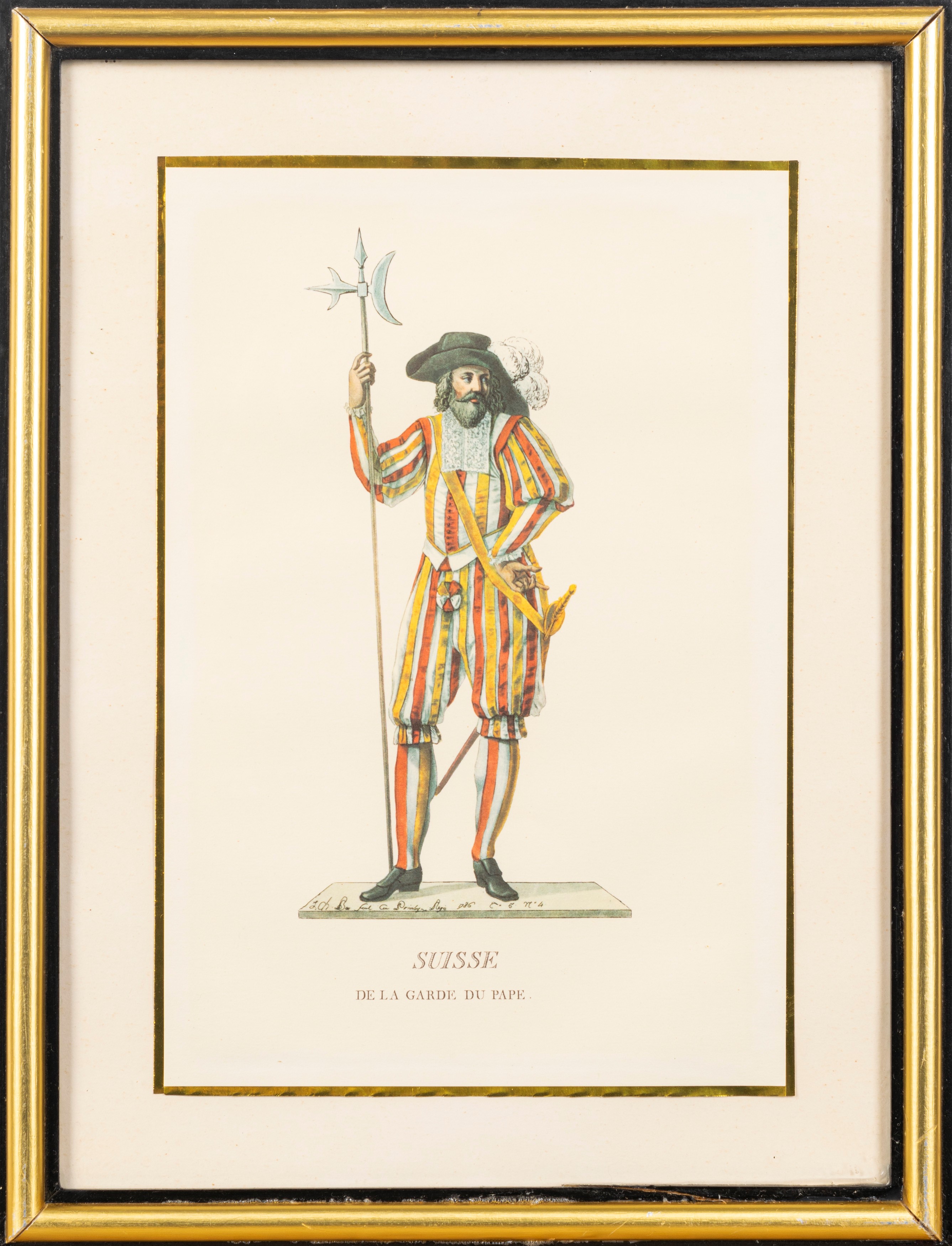 Lotto composto da quattro stampe raffiguranti costumi delle Guardie Svizzere