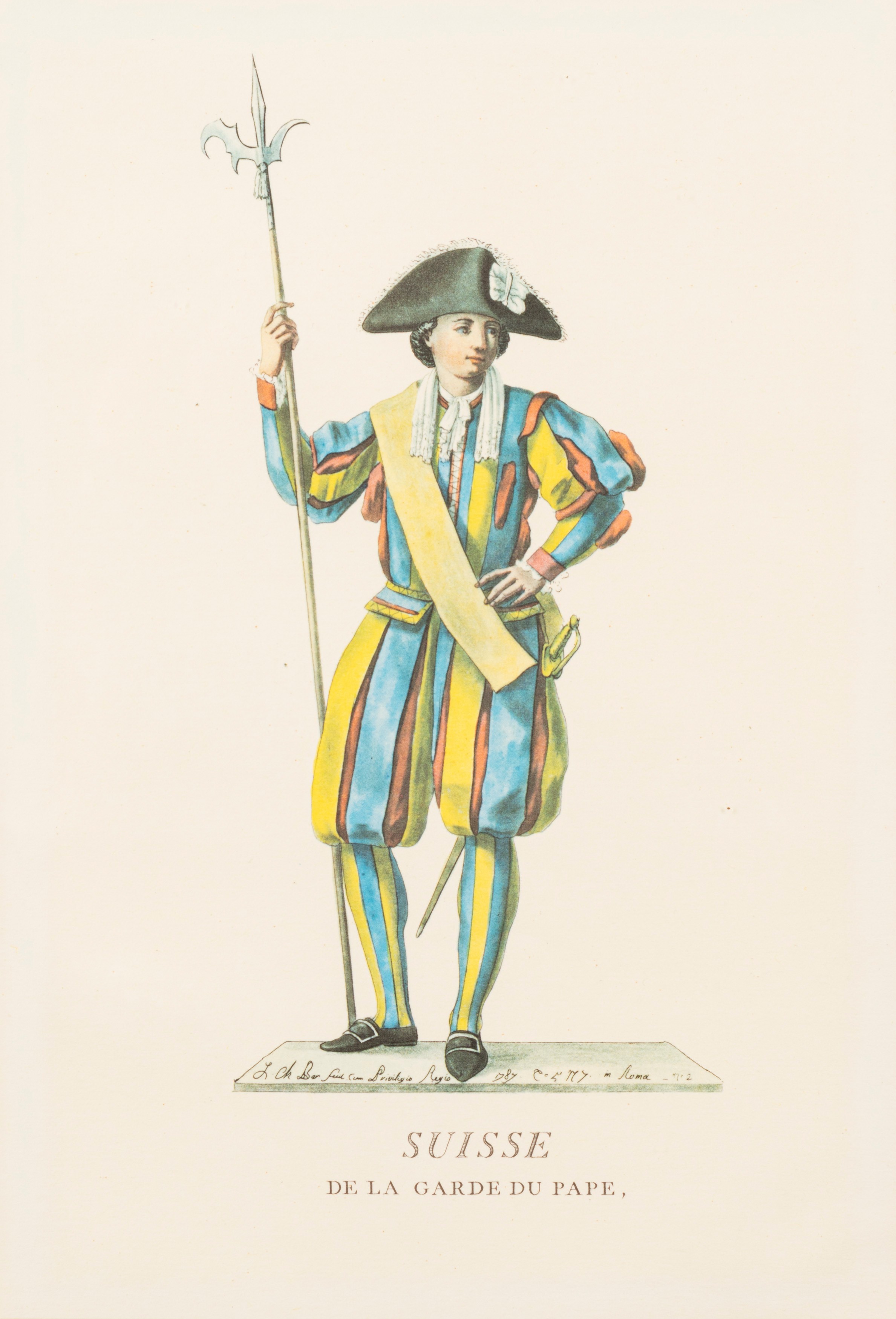 Lotto composto da quattro stampe raffiguranti costumi delle Guardie Svizzere