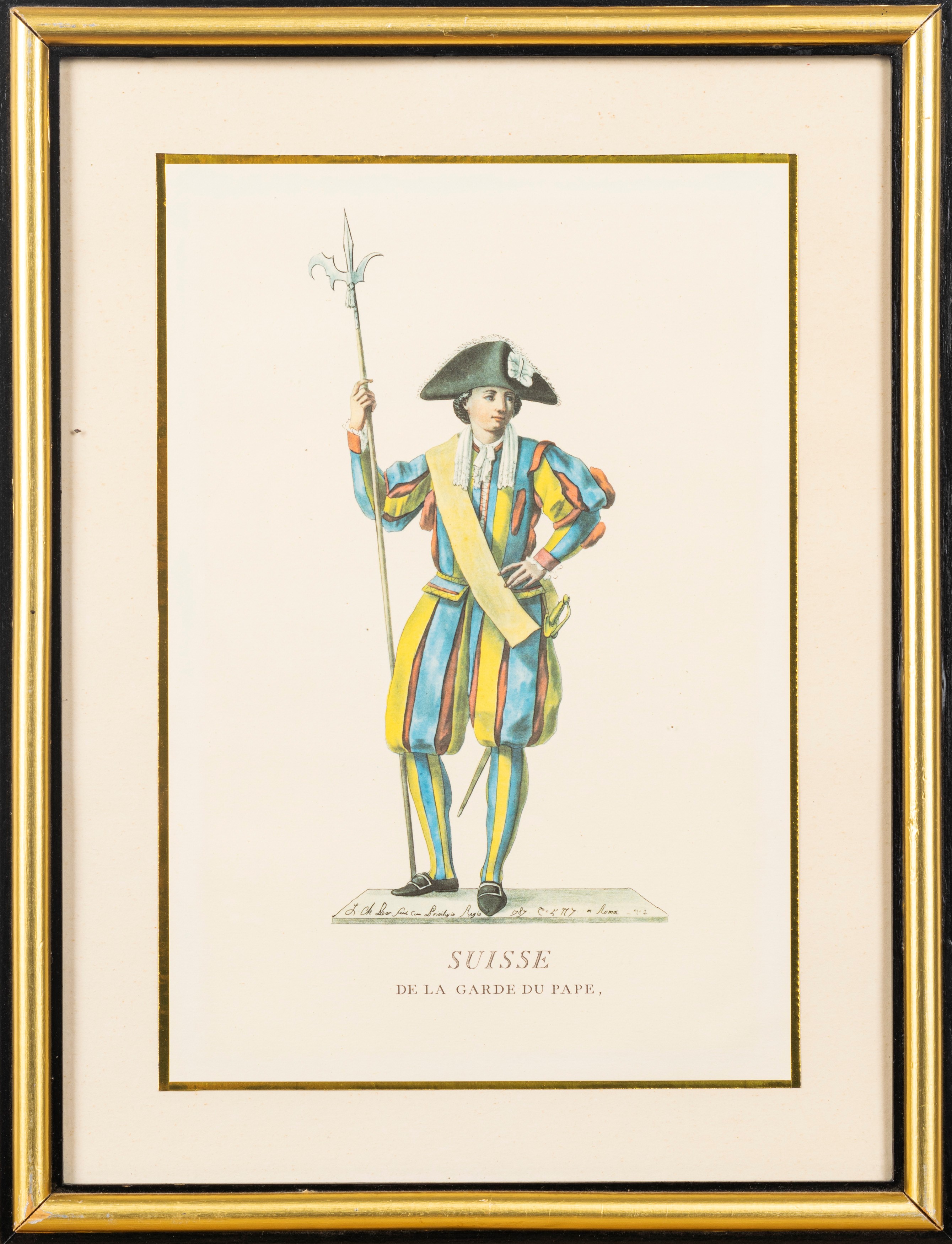 Lotto composto da quattro stampe raffiguranti costumi delle Guardie Svizzere