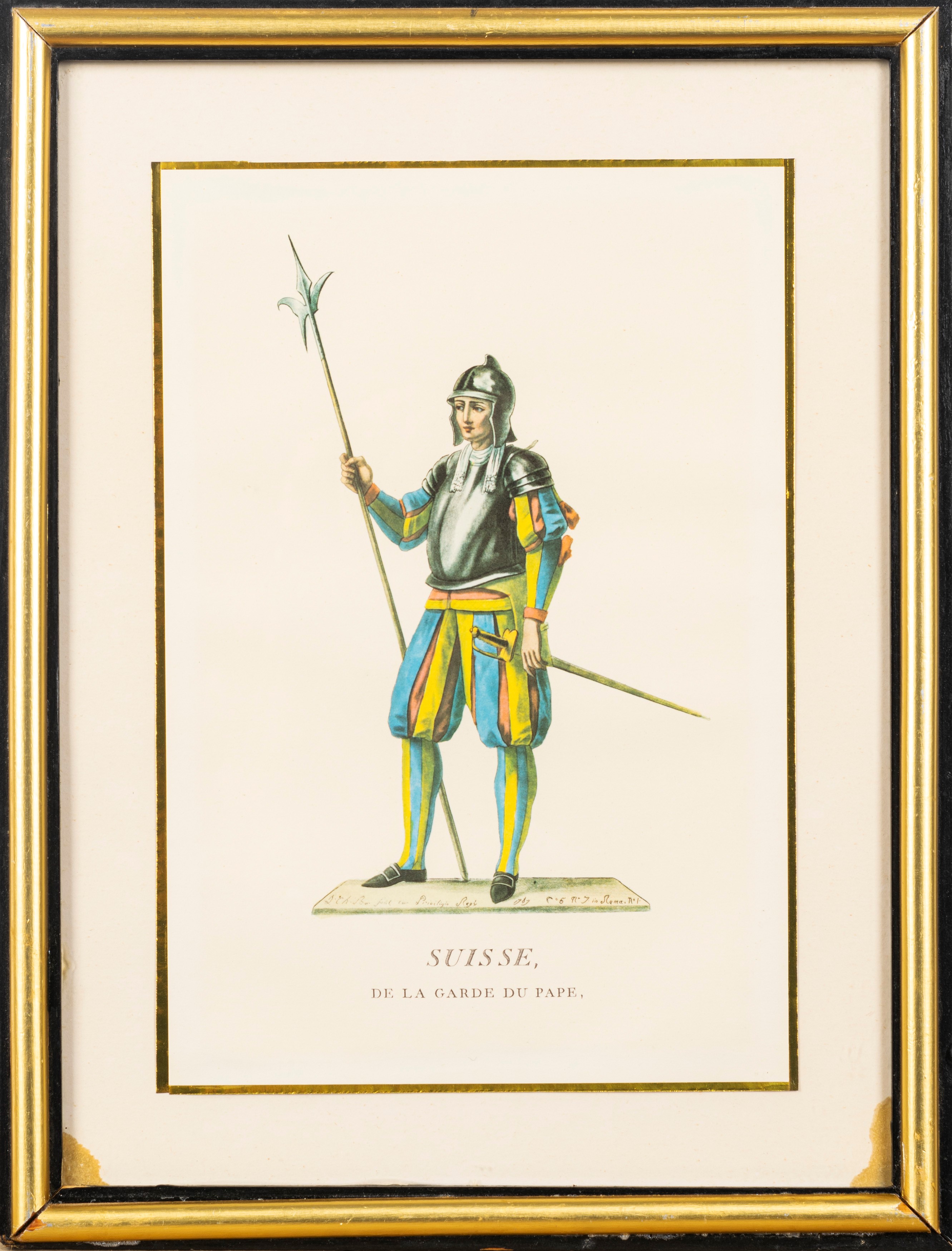 Lotto composto da quattro stampe raffiguranti costumi delle Guardie Svizzere