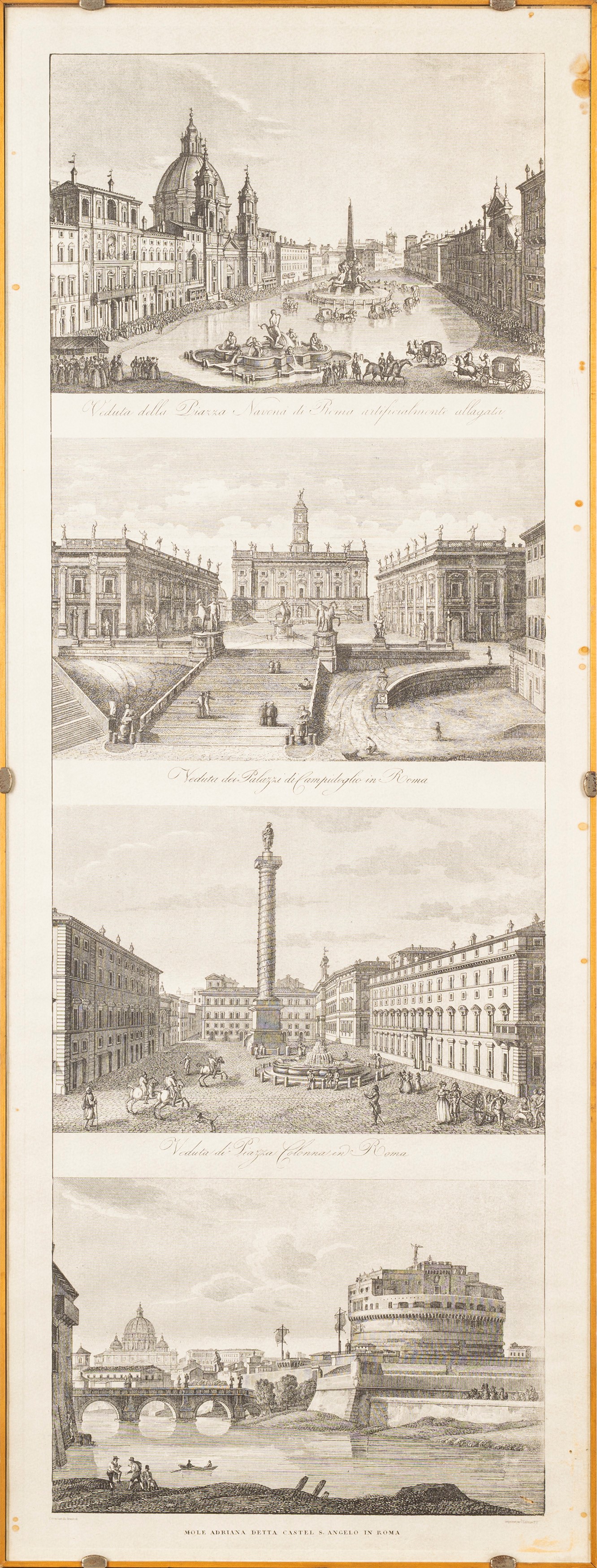 Lotto composto da tre stampe raffiguranti vedute di Roma
