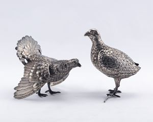 Two ornaments in the shape of capercaillies