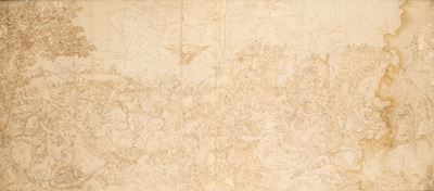 Antico Disegno Raffigurante Scena di Battaglia, da un'invenzione di Charles le Brun