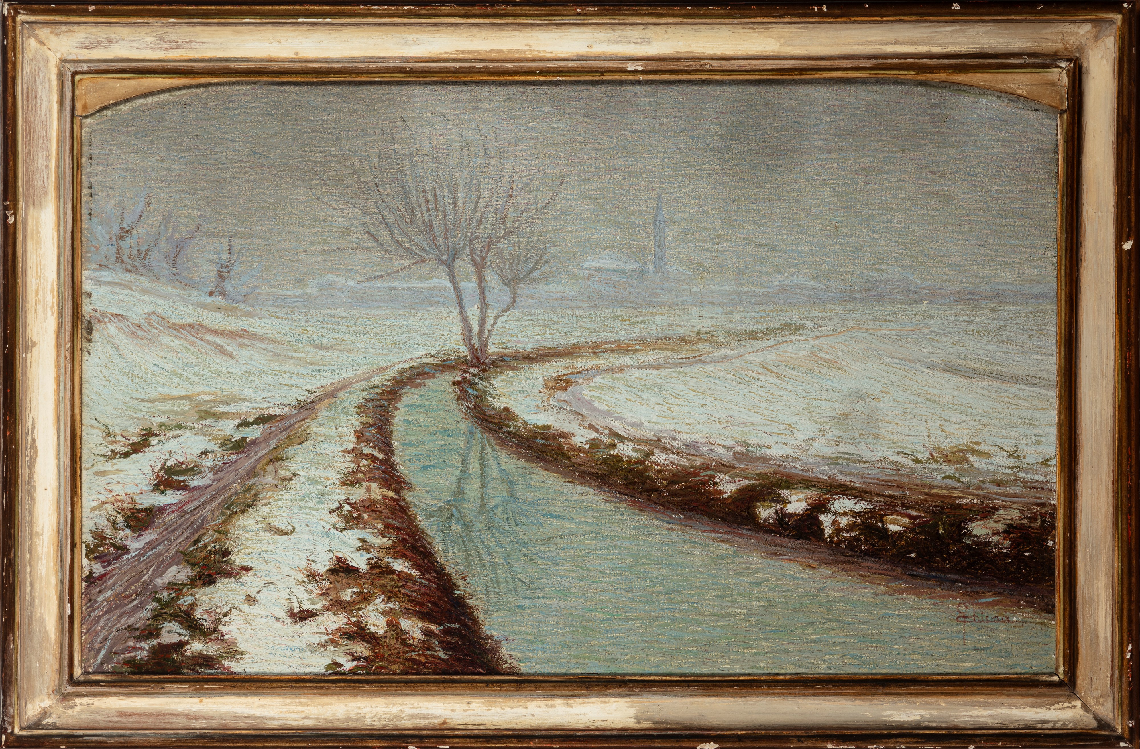 Gerolamo Chiesa - Paesaggio Innevato con Fiume
