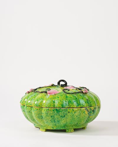 Ciotola in Ceramica Policroma a Forma di Zucca con Coperchio, Cina Secolo XX