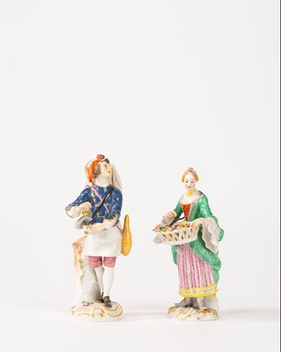Coppia di Figurette in Porcellana Policroma, Manifattura di Meissen, Secolo XX