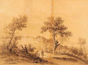 Landscape with farmhouse and bystanders in the foreground