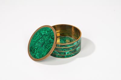 Scatola Circolare in Malachite e Bronzo con Coperchio, Secolo XX