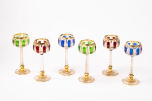  - Six Bohemian crystal glasses, 20th century