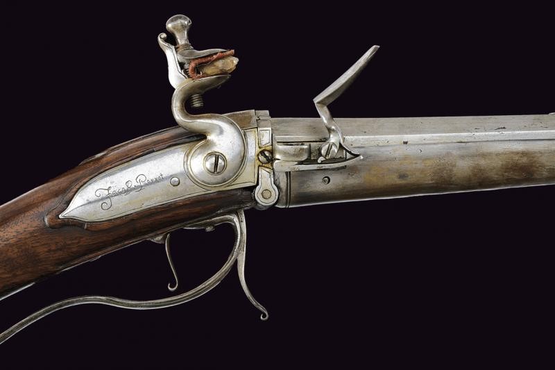 Rarissimo fucile a pietra focaia a retrocarica di Jacob Perret