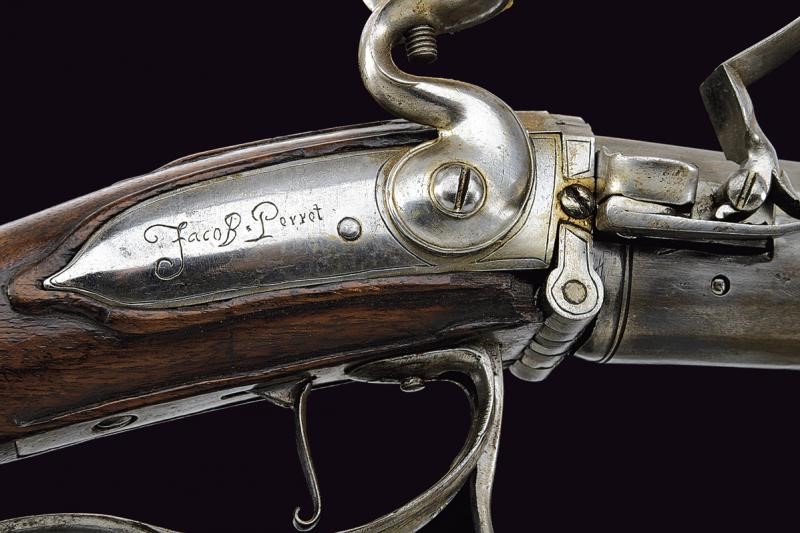 Rarissimo fucile a pietra focaia a retrocarica di Jacob Perret