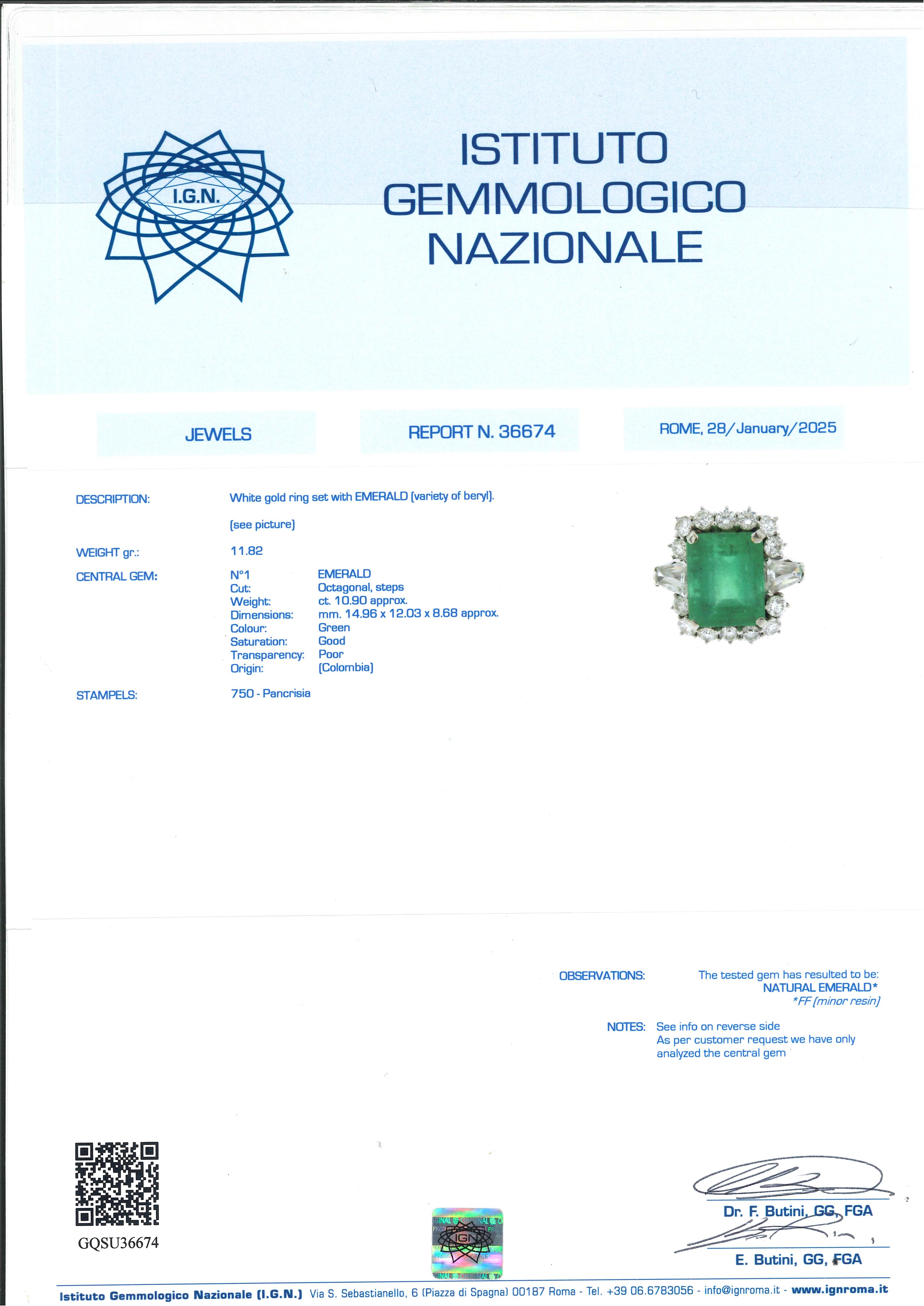 Anello con smeraldo colombiano