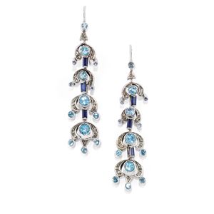 Blue stone pendant earrings