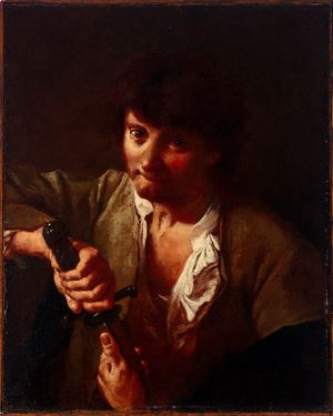 Young man unsheathing his sword