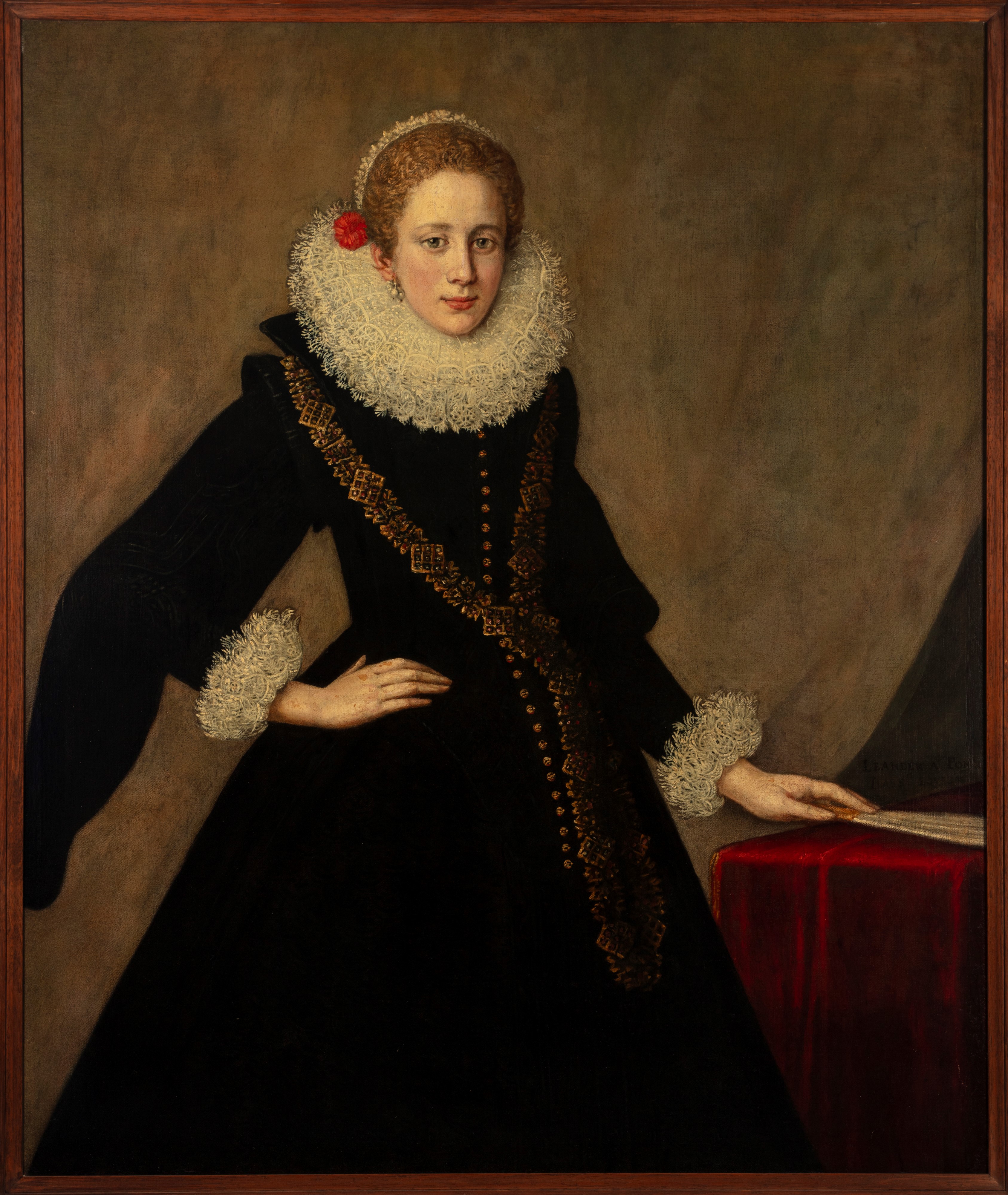 Leandro Bassano - Ritratto di gentildonna con garofano, olio su tela
