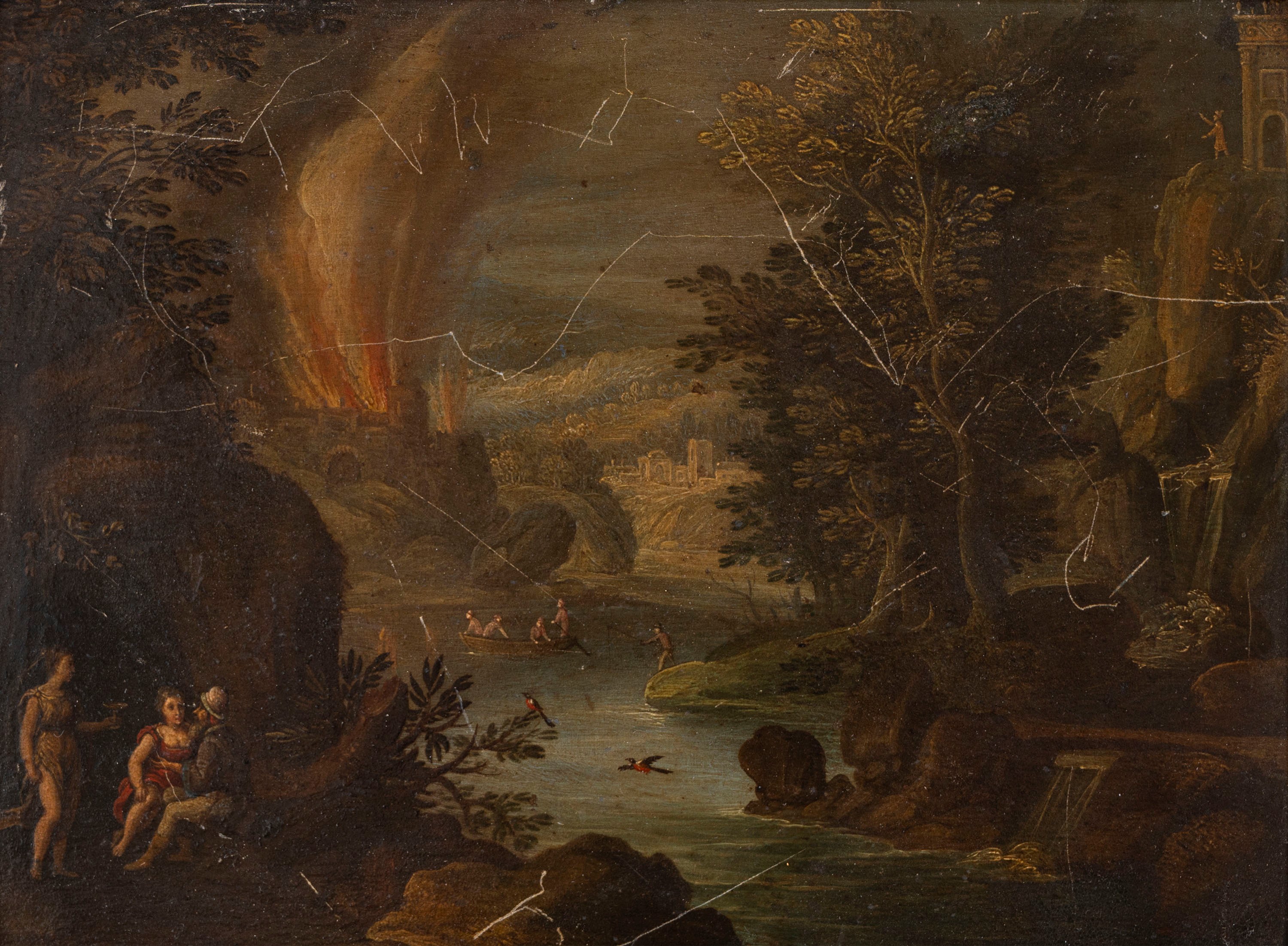 Due paesaggi con scene bibliche: Loth e le figlie; e Davide uccide il leone