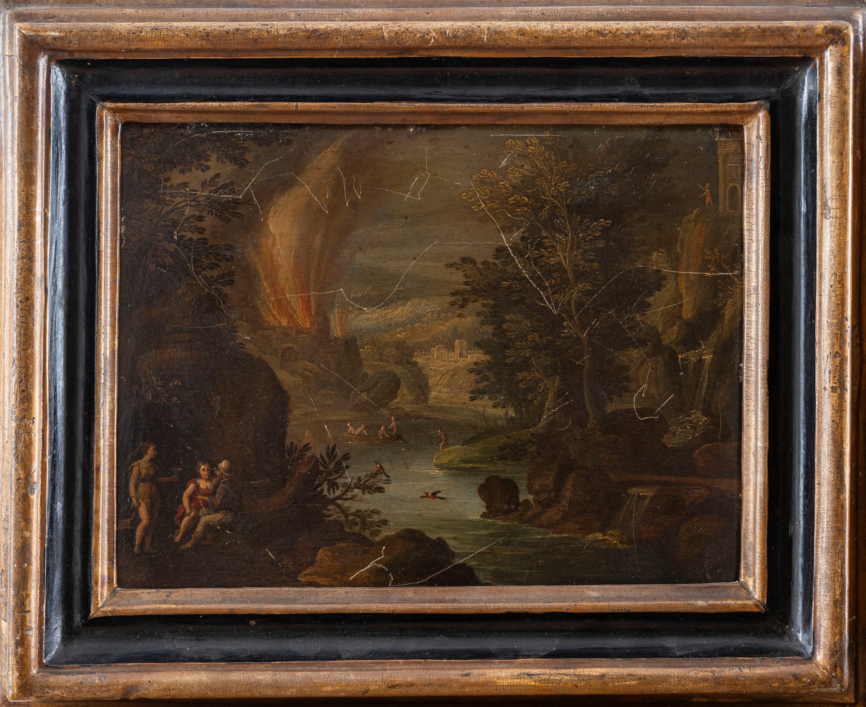 Due paesaggi con scene bibliche: Loth e le figlie; e Davide uccide il leone