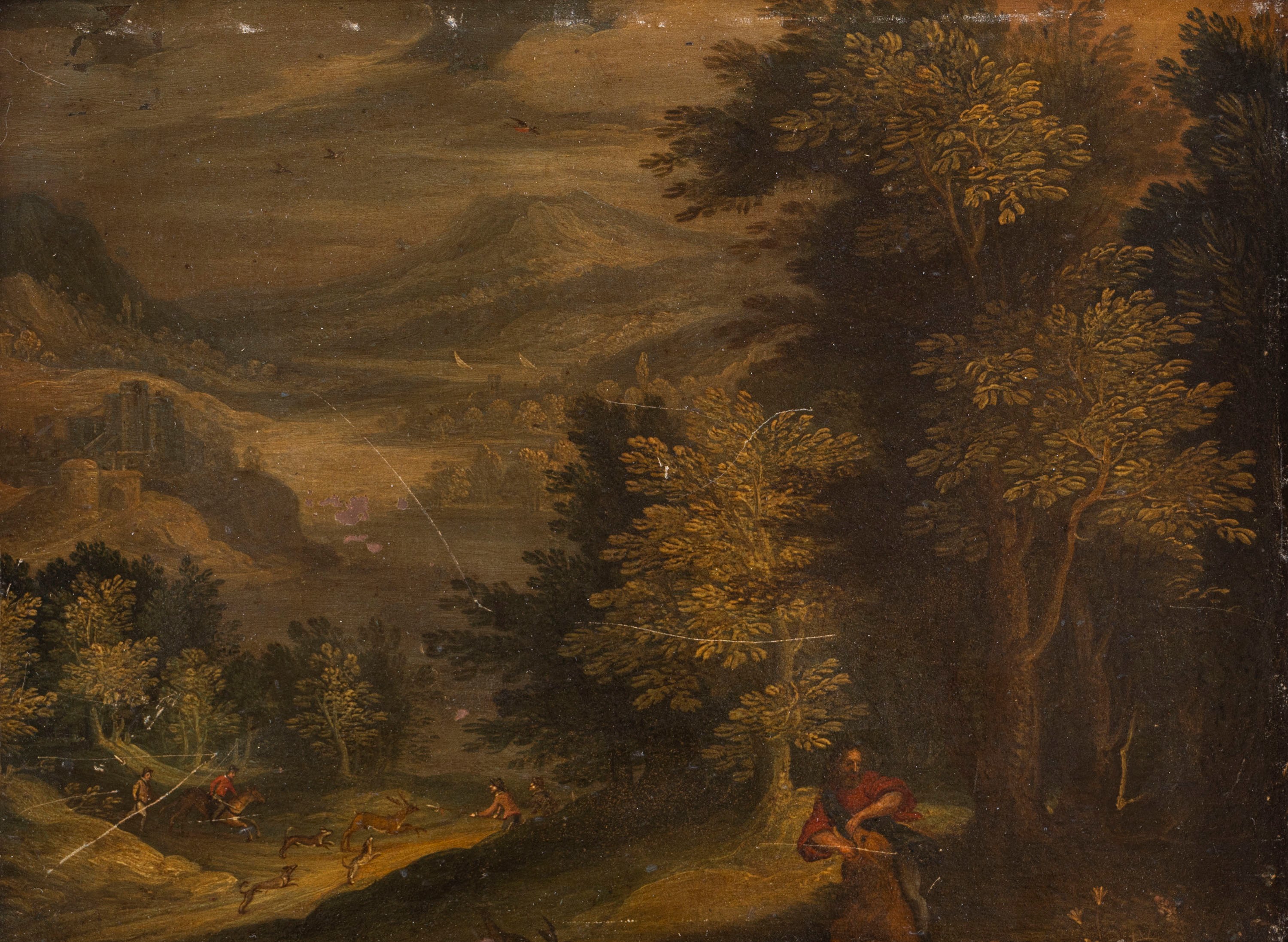 Due paesaggi con scene bibliche: Loth e le figlie; e Davide uccide il leone