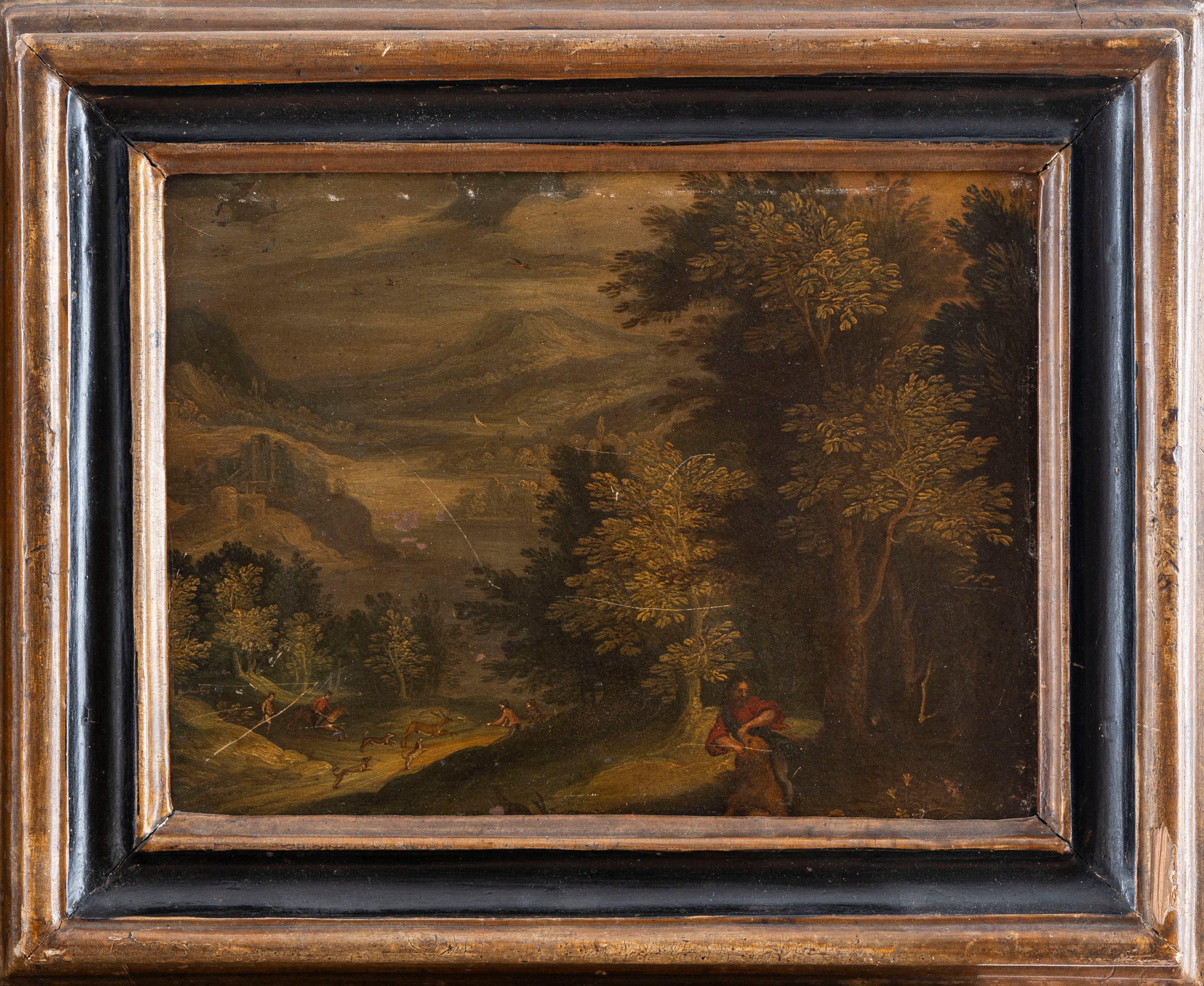 Due paesaggi con scene bibliche: Loth e le figlie; e Davide uccide il leone