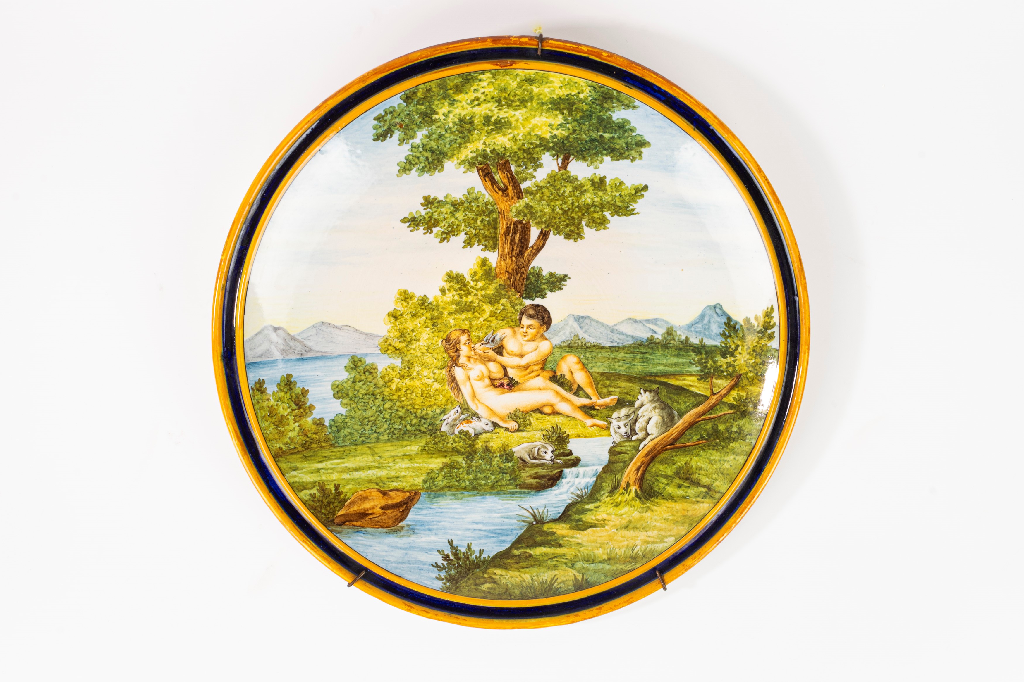 Antipastiera in maiolica policroma con aragosta, manifattura Le Nove