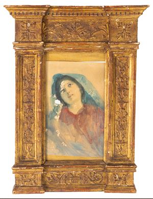  - Carved and gilded wooden aedicule frame and pastiglia, 19th century