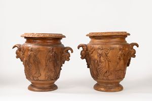 Pair of two-handled terracotta krater vases, 19th century