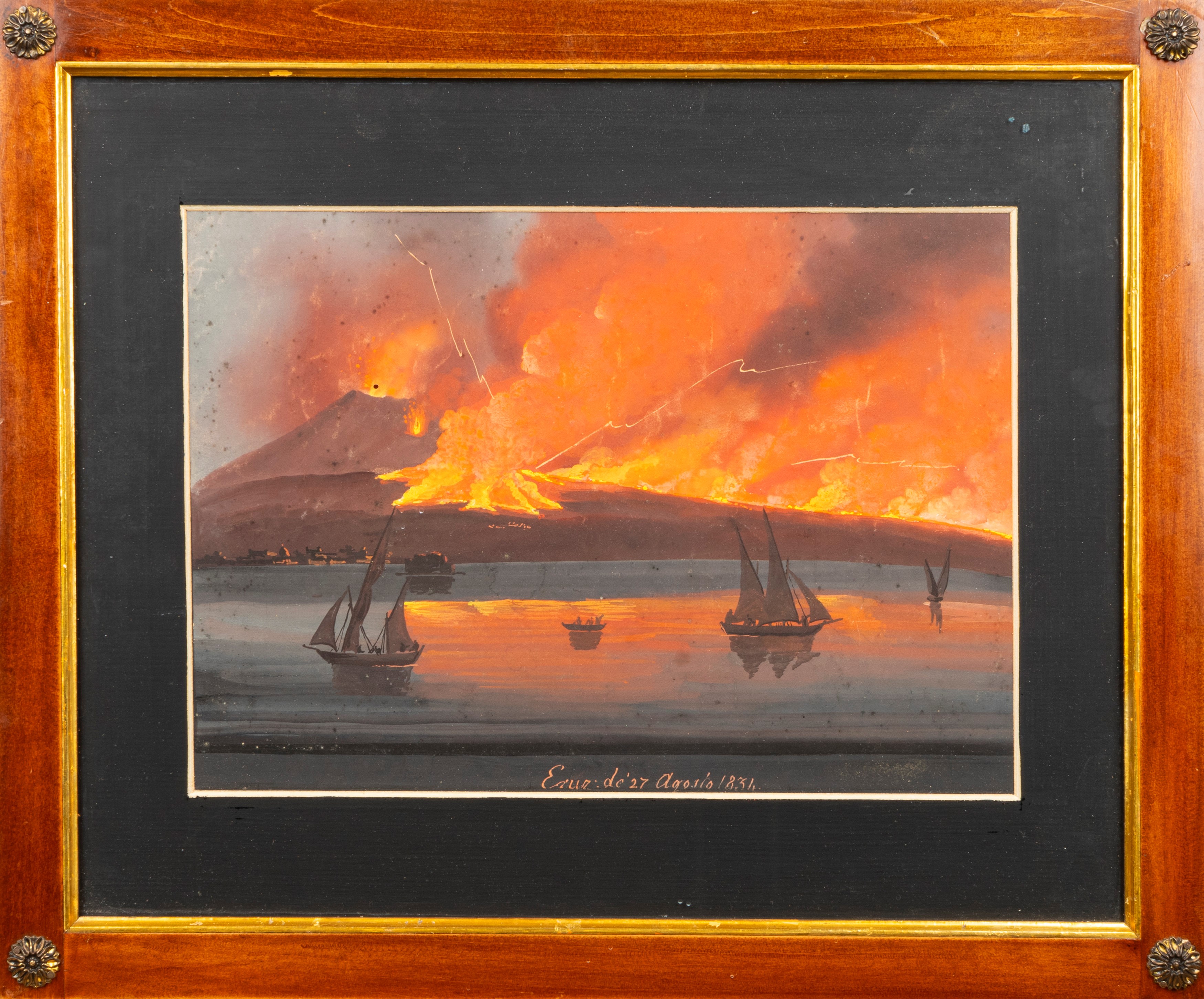 Due gouaches raffiguranti eruzione notturna del Vesuvio