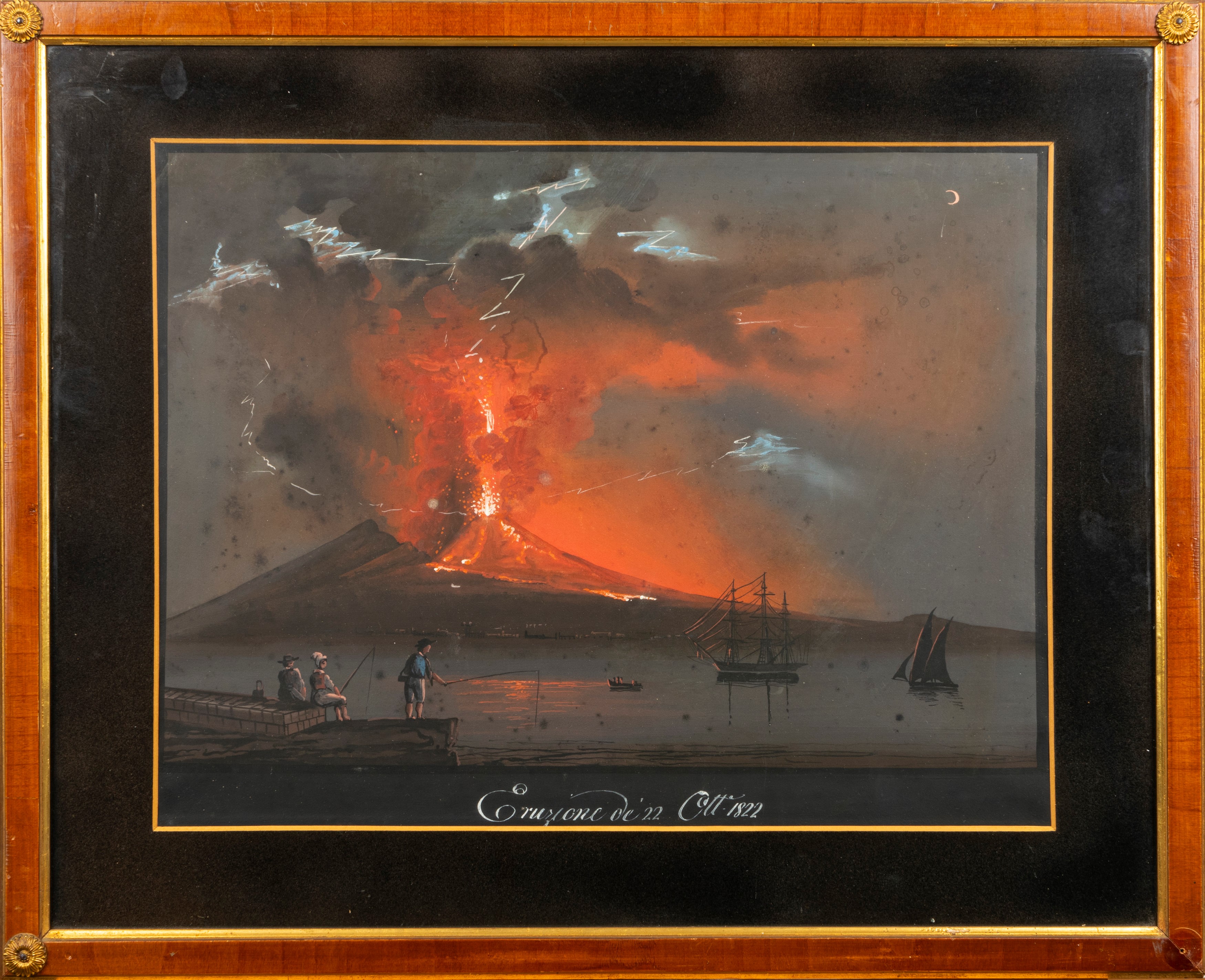 Due gouaches raffiguranti eruzione notturna del Vesuvio