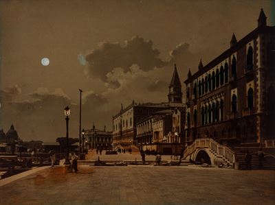 Venezia, Notturno - Stampa alla gelatina ai sali d'argento con interventi a tempera