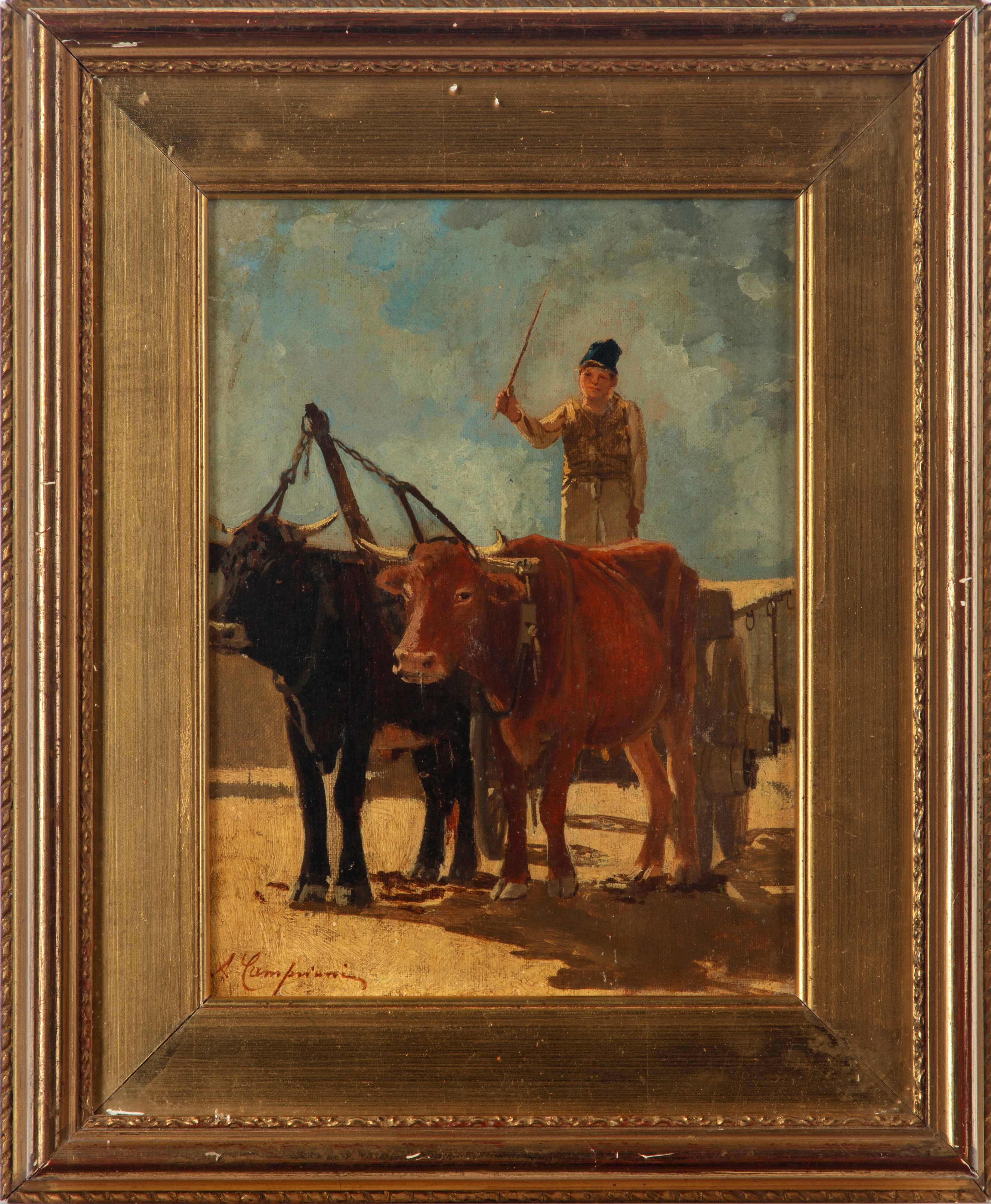 Attribuito Ad Alceste Campriani (terni 1848 - Lucca 1933) - Carro con Buoi