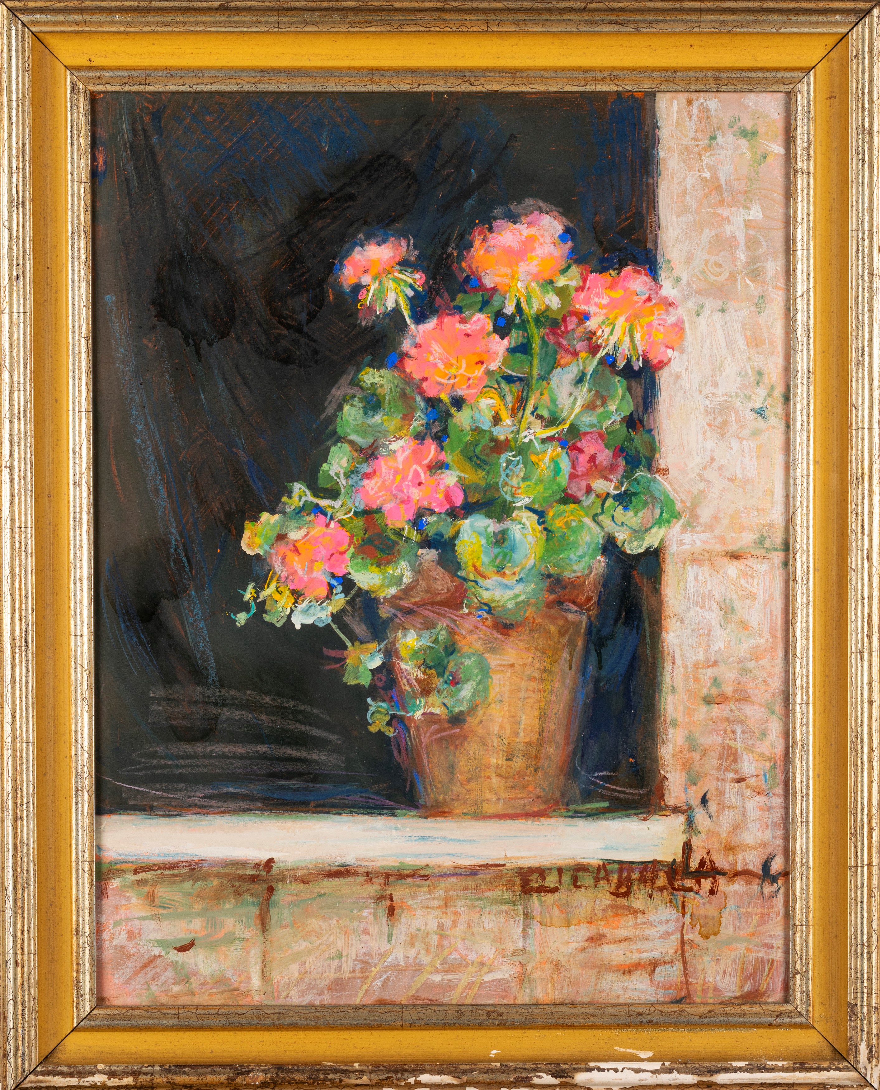 Elica Balla - Vaso di gerani, olio su cartone