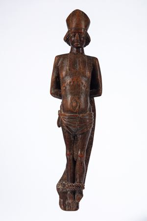 Santo Vescovo martire in legno scolpito, secolo XVII