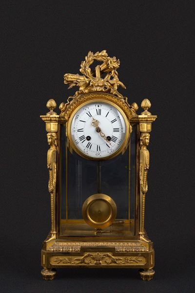 Pendola da Tavolo in Bronzo Dorato, Francia Secolo XIX