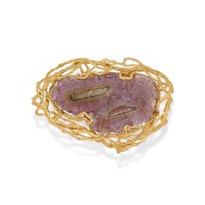 Spilla scultura con cristallo viola