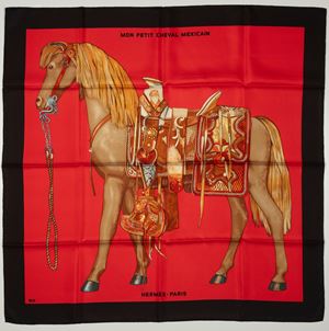 Mon Petit Cheval Mexicain silk twill scarf