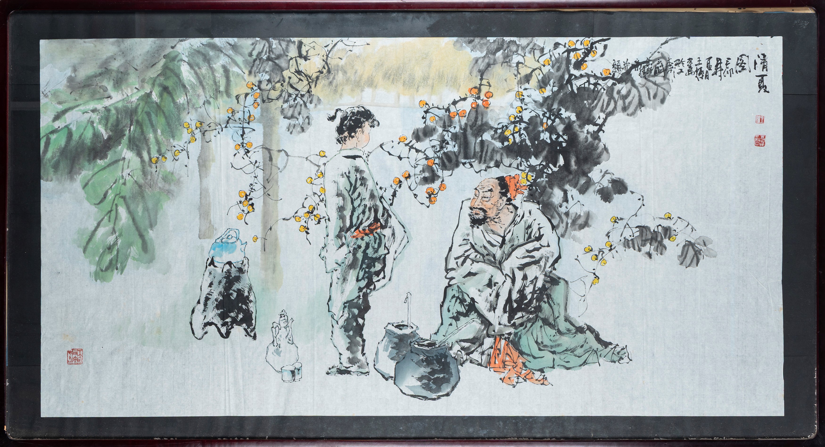 Dipinto Ad Acquerello su Carta Raffigurante la Cerimonia del Tè, Cina Secolo XX