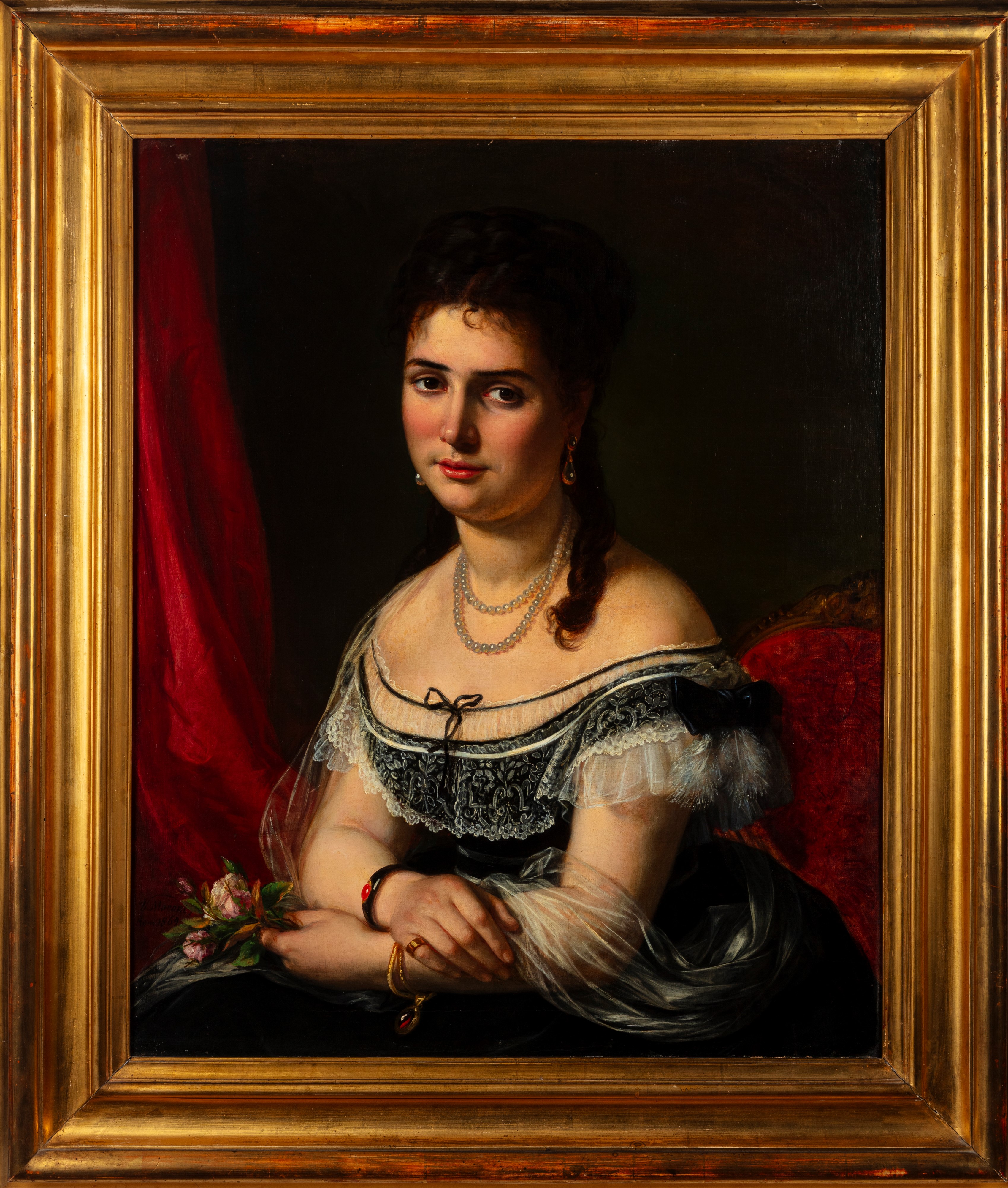 Vincenzo Morani - Ritratto di Emilia Titoni con Fiori in Mano