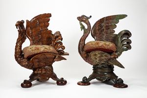 Two Venetian stools carved as mythological birds, 19th century. From the collection of Mr. Stefano Gabbana