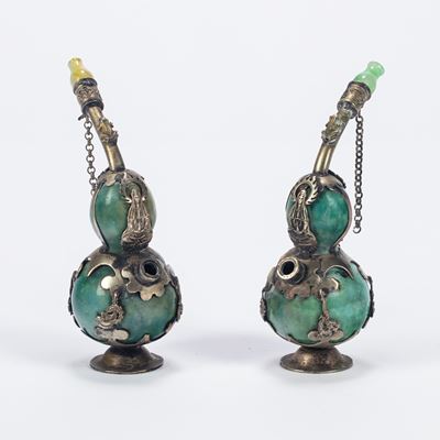 Due Pipe in Giada e Argento. Cina, Inizio Secolo XX