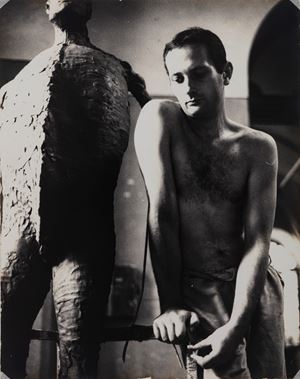 Sculptor Augusto Perez in his Studio