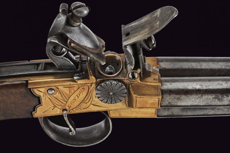 Raro mazzagatto a pietra focaia a tre canne di Richards