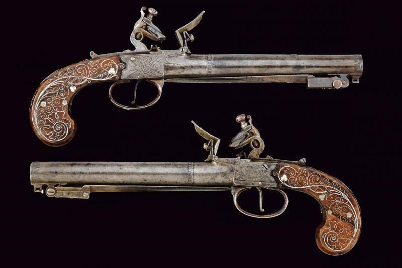 Raro paio di pistole a semi-retrocarica di Wheeler, con baionetta a scatto