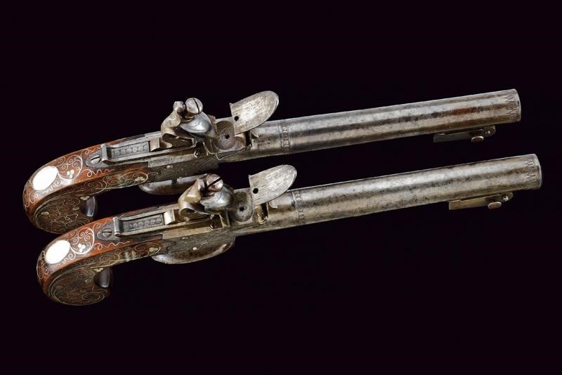 Raro paio di pistole a semi-retrocarica di Wheeler, con baionetta a scatto