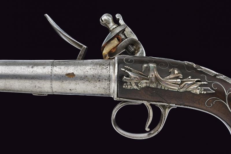 Pistola Queen Anne a Pietra Focaia con Fornimenti in Argento di Wilson