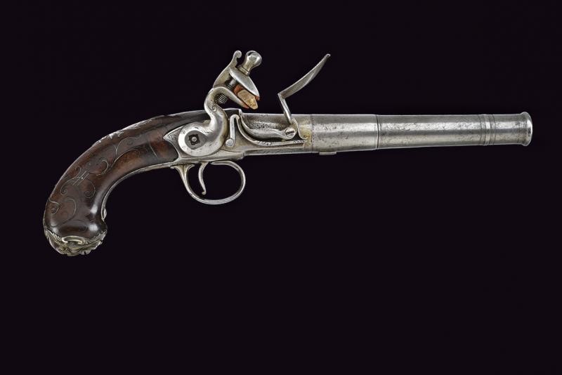 Pistola Queen Anne a Pietra Focaia con Fornimenti in Argento di Wilson